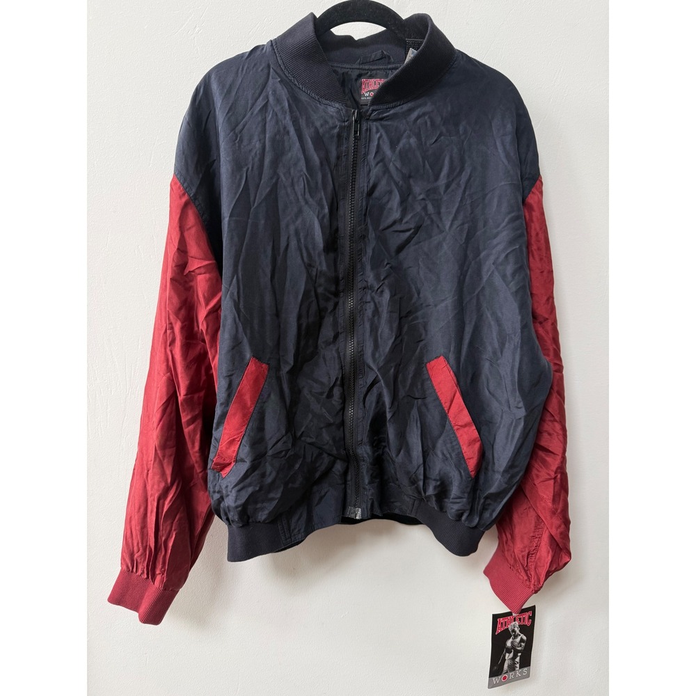 Athletic Works Silk Windbreaker Jacket Black Red Size S Vintage 90s Deadstock‎
